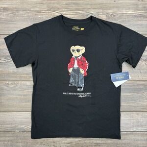Polo Ralph Lauren Women's Polo Sunglass Bear Cotton Jersey Tee Black SMALL NWT